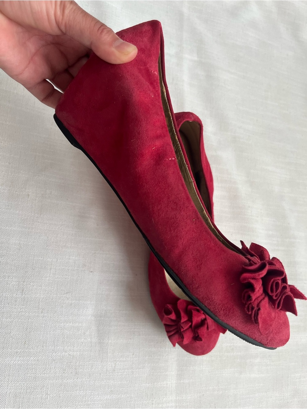 Me Too Red Suede Floral Ballet Wedges - Women